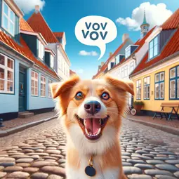 thumbnail of DALL·E 2024-03-09 15.54.21 - A cheerful dog in a picturesque Danish town, with cobblestone streets and traditional Danish houses in the background. The dog is mid-bark, and a spee.webp