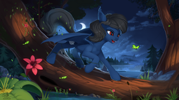 thumbnail of 1847997__safe_artist-colon-discordthege_oc_oc+only_bat+pony_bat+pony+oc_butterfly_commission_crescent+moon_female_flower_mare_moon_night_open+mouth_pon.png