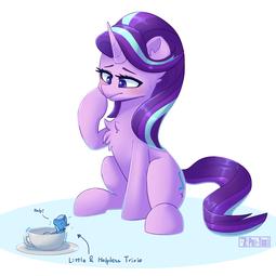 thumbnail of 2106292__safe_artist-colon-puetsua_starlight+glimmer_trixie_chest+fluff_concerned_cup_female_micro_pony_teacup_unicorn.jpeg