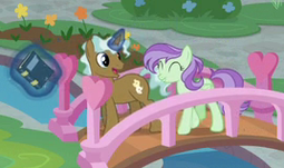 thumbnail of 1734228__safe_screencap_clever+musings_violet+twirl_non-dash-compete+clause_spoiler-colon-s08e09_background+pony_book_bridge_cropped_duo_earth+pony_fem.png