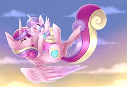 thumbnail of 1209476__safe_artist-colon-scarlet-dash-spectrum_princess+cadance_princess+flurry+heart_baby_cute_diaper_eyes+closed_flying_mother+and+daughter_open+mo.jpg