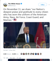 thumbnail of Screenshot_2019-11-11 The White House on Twitter On November 11, we share our Nation’s deepest praise and gratitude to ever[...].png