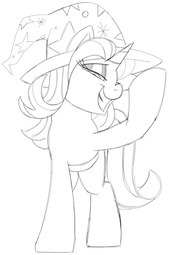 thumbnail of 2118283__safe_artist-colon-taaffeiite_derpibooru+exclusive_starlight+glimmer_accessory+swap_clothes_female_front+view_grayscale_hat_lidded+eyes_lineart.png