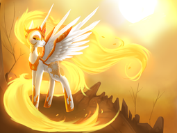 thumbnail of 1766899__safe_artist-colon-nutty-dash-stardragon_daybreaker_alicorn_armor_female_hoof+shoes_pony_solo_sun.png