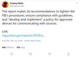 thumbnail of Screenshot_2019-11-20 Praying Medic on Twitter The report makes 16 recommendations to tighten the FBI’s procedures, ensure [...].png