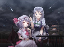 thumbnail of lolibooru 274961 frilled_shirt_collar index_finger_raised leaning_forward maid_headdress multiple_girls puffy_short_sleeves remilia_scarlet touhou_project.png