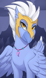 thumbnail of 2406806__safe_artist-colon-ailoy4_sky+beak_hippogriff_beak_cloud_helmet_jewelry_looking+at+you_male_necklace_signature_simple+background_smiling_solo_standing_w.png