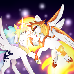 thumbnail of 1445874__safe_artist-colon-wazzy54_daybreaker_princess+celestia_a+royal+problem_alicorn_duality_floppy+ears_flying_pony_swapped+cutie+marks.png