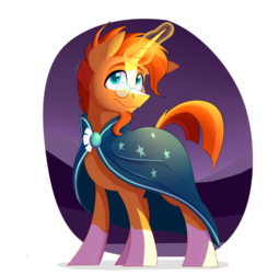 thumbnail of 2115882__safe_artist-colon-tehshockwave_sunburst_abstract+background_clothes_glasses_glowing+horn_horn_magic_male_pony_robe_smiling_solo_stallion_sunbu.png