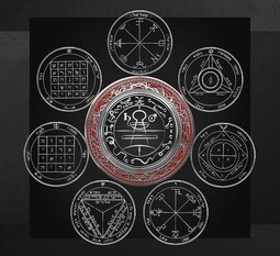 thumbnail of silver-seal-of-solomon-over-seven-pentacles-of-saturn-on-black-canvas-serge-averbukh~3.jpg