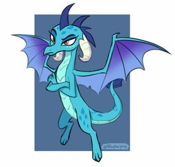 thumbnail of 2330318__safe_artist-colon-aanotherpony_princess+ember_dragon_blue+background_claws_crossed+arms_dragoness_female_flying_horns_looking+at+you_narrowed+eyes_oran.jpg