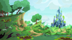 thumbnail of 2335480__safe_background_changeling+hive_cloud_grass_no+pony_partly+cloudy_plant_scenery_screencap_to+change+a+changeling_tree_vegetation.png