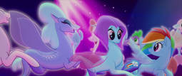 thumbnail of 1787355__safe_screencap_rainbow+dash_salina+blue_spike_my+little+pony-colon-+the+movie_conga+line_eyes+closed_female_mare_one+small+thing_pony_puffer+f.png