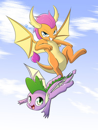 thumbnail of 1810454__safe_artist-colon-phoenixperegrine_smolder_spike_molt+down_spoiler-colon-s08e11_cloud_cute_dragon_dragoness_female_flying_looking+at+you_male_.jpeg