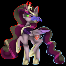 thumbnail of 1167832__safe_artist-colon-princessara0_princess+cadance_black+background_curved+horn_dark+magic_magic_nightmare+cadance_nightmarified_simple+backgroun.png