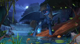 thumbnail of 1837092__safe_artist-colon-discordthege_oc_oc+only_bat+pony_bat+pony+oc_full+moon_looking+down_moon_open+mouth_pony_scenery_solo_water_waterfall.png