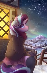 thumbnail of 2241746__safe_artist-colon-ardail_starlight+glimmer_anthro_unicorn_aurora+borealis_blushing_book_clothes_cute_eye+clipping+through+hair_female_fence_glimmerbete.jpg