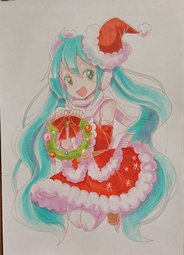 thumbnail of クリスマスイブなのでサンタミクさん描いてみました。 - @kuriio14.jpg