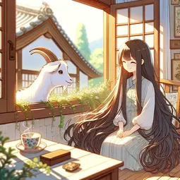 thumbnail of DALL·E 2024-03-14 17.45.59 - An anime-style illustration of a girl with long hair sitting by an open window, enjoying a peaceful moment. The scene is set in a bright, cozy room fi.webp