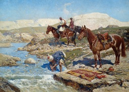 thumbnail of Franz Roubaud - Circassian Horsemen by a River.jpg
