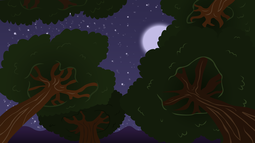 thumbnail of 47006__safe_artist-colon-boneswolbach_absurd+res_background_canopy_forest_full+moon_moon_night_no+pony_stars_tree_worm's+eye+view.png