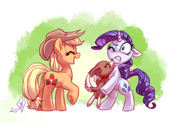 thumbnail of 759089__safe_artist-colon-whitediamonds_applejack_rarity_winona_dog_earth+pony_eyes+closed_female_freckles_hat_laughing_lesbian_licking_mare_one+eye+cl.png