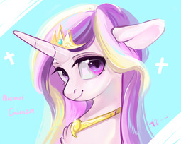 thumbnail of 2713439__safe_artist-colon-amo_princess+cadance_alicorn_pony_bust_cute_derpibooru+import_female_jewelry_looking+at+you_mare_peytral_simple+background_smiling_so.jpg