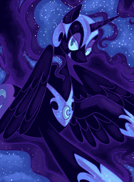 thumbnail of 2149960__safe_artist-colon-trinoids_nightmare+moon_ethereal+mane_evil+grin_grin_lidded+eyes_smiling_smirk_solo.png