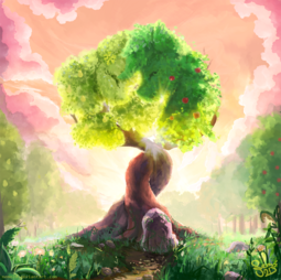 thumbnail of 1471651__safe_artist-colon-nemo2d_the+perfect+pear_apple_apple+tree_cloud_crepuscular+rays_food_fruit_grass_intertwined+trees_nature_no+pony_pear_pear+.png