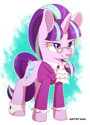 thumbnail of 1181320__safe_artist-colon-sion_snowfall+frost_starlight+glimmer_a+hearth's+warming+tail_blouse_clothes_glasses_solo.png