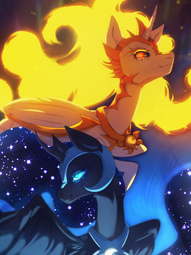 thumbnail of 3168234__safe_artist-colon-ivadonis_derpibooru+import_daybreaker_nightmare+moon_princess+celestia_princess+luna_alicorn_pony_armor_blue+eyes_curved+horn_digital.png