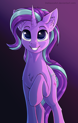 thumbnail of 2066640__safe_artist-colon-deltauraart_starlight+glimmer_chest+fluff_ear+fluff_female_gradient+background_grin_mare_one+hoof+raised_pony_smiling_solo_u.png