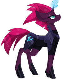 thumbnail of 2670215__safe_artist-colon-darkjillmlp123_tempest+shadow_pony_unicorn_armor_broken+horn_eye+scar_female_glowing+horn_horn_looking+up_mare_scar_simple+background.png